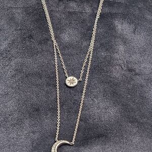 Crescent moon and Star Sterling Necklace with Diamonds